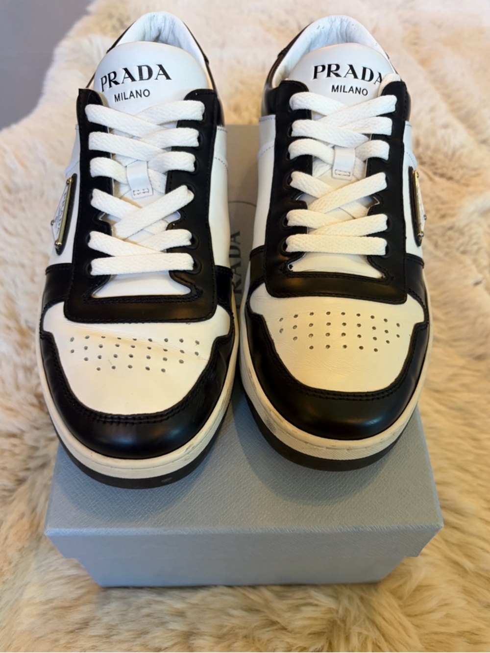 Prada Downtown Logo Low-Top Sneaker in Black / White
